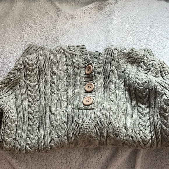 Cable Knit Button-Up Sweater - Olive Green - Picture 5 of 5